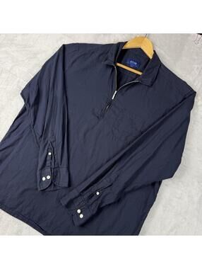 Eton Quarter Zip Pullover Shirt Navy Cotton Lightweight Mens XL Preppy Casual